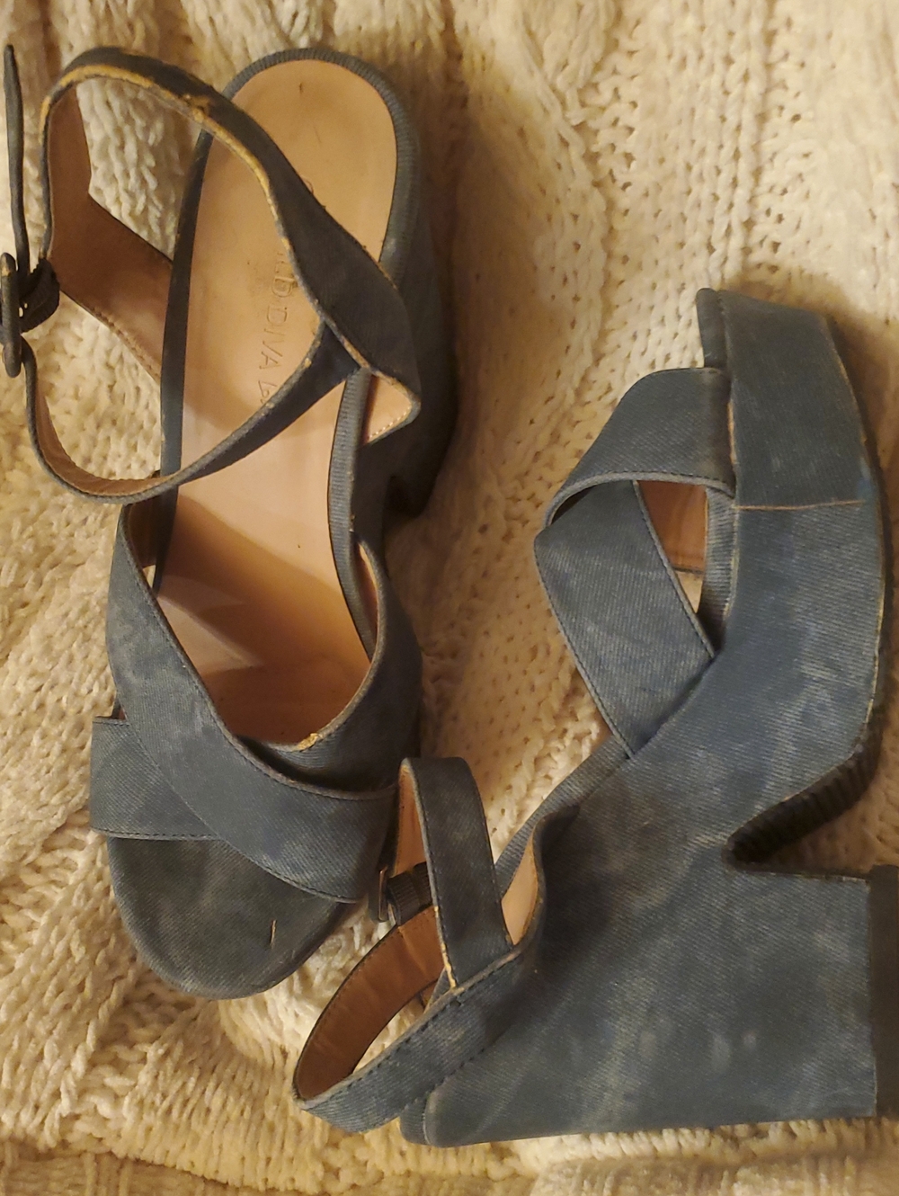 Wild Diva Denim-Blue Platform Wedge Sandals